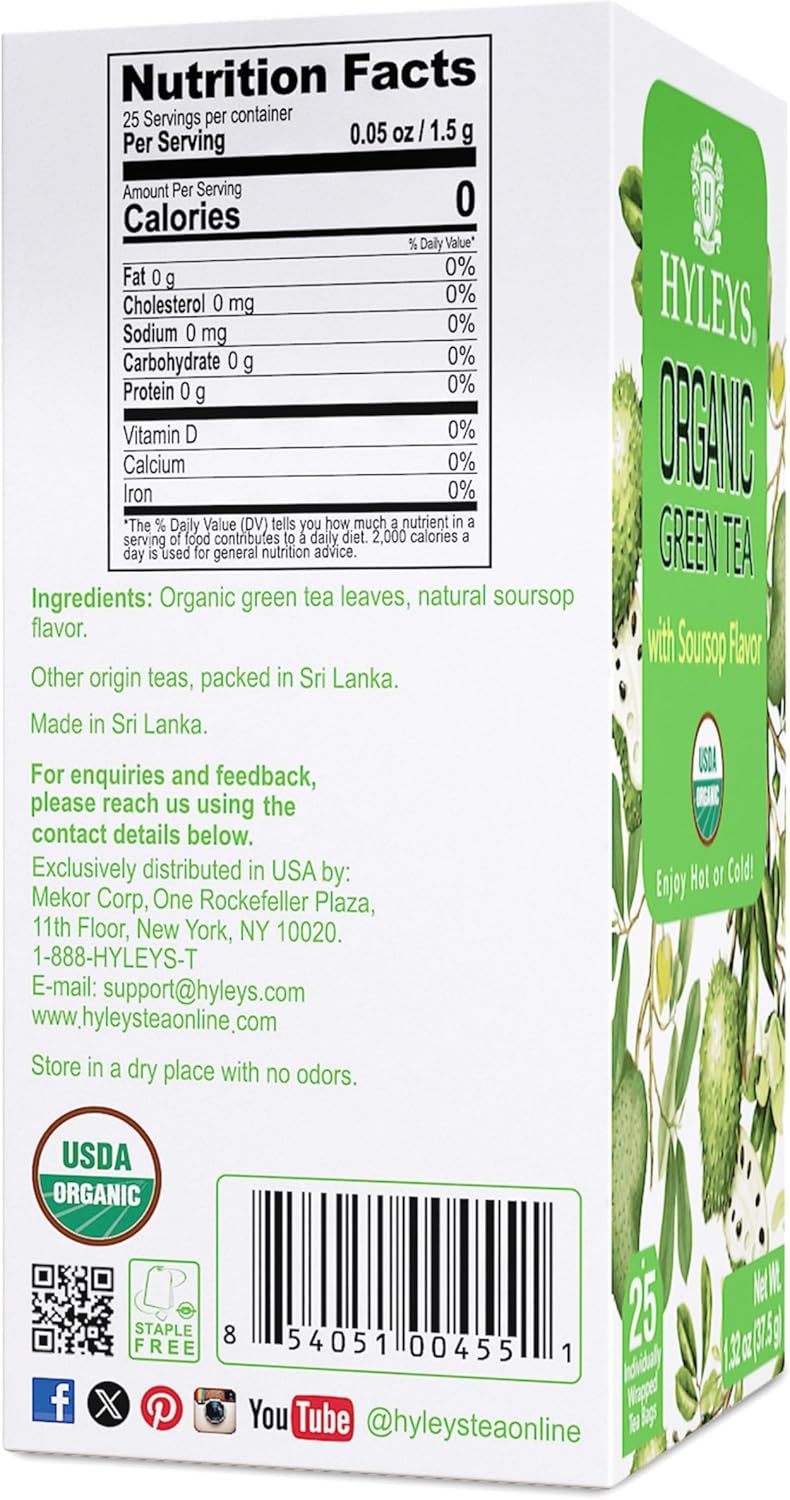 Hyleys Organic Green Tea with Soursop Flavor - 25 Tea Bags - Image 2